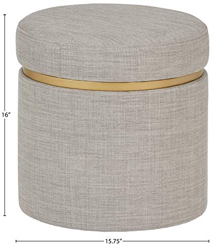 Amazon Brand – Rivet Asher Round Upholstered Storage Ottoman, 15.75"W, Light Grey