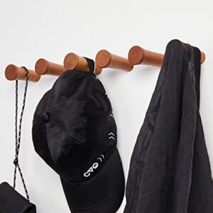 HomeDo Wall Hooks Rack, Wooden Coat Hooks Wall Mounted, Entryway Hat Rack, Decorative Hooks Single Organizer Wall Hanger Hat Hook Towel Rack, Heavy Duty Hooks (Cherry-4inch-2Pack)