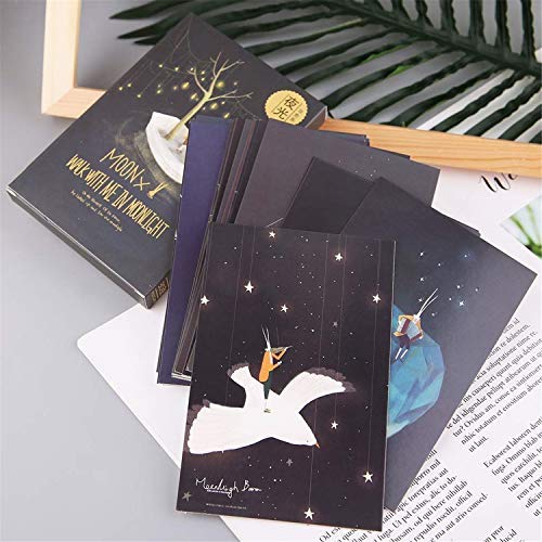 ZHU YU CHUN 30pcs Vintage Luminous Postcard Glow in The Dark Moon Light Greeting Post Card Novelty Xmas Greeting Cards Gift (Moonlight)