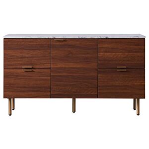 Versanora Teamson Home Ashton Faux Marble Top Sideboard Buffet Cabinet Wooden Storage with 1 Door 4 Drawers for Entryway Living Room Home Office, 28 inch Height, Walnut