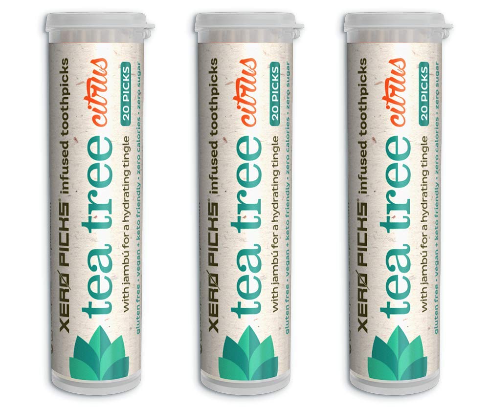 Xero Picks Tea Tree - Infused Flavored Toothpicks For Long Lasting Fresh Breath & Dry Mouth Prevention - 60 Picks - 3 Pack - Citrus