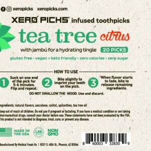 Xero Picks Tea Tree - Infused Flavored Toothpicks For Long Lasting Fresh Breath & Dry Mouth Prevention - 60 Picks - 3 Pack - Citrus