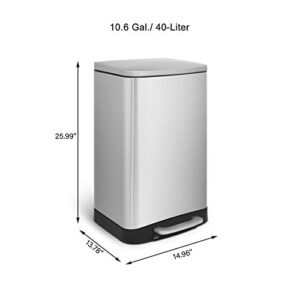 Innovaze 10.6 Gal./40 Liter Stainless Steel Rectangular Step-on Trash Can for Kitchen