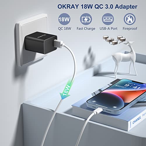 OKRAY 2-Pack Fast Charge 3.0 Adapter 18W Quick Charging Blocks USB Wall Plug Phone Charger Brick Compatible iPhone 14/13/12/11/XR/XS, iPad, AirPods, Samsung Galaxy S21 Note 20/10 Tab, Wireless Charger