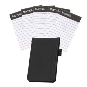 samsill mini pocket notepad holder and memo pad 5 pack bundle, durable cover, includes five 2 7/16 x 4 1/4" sized writing pads with 40 lined sheets, refillable, black