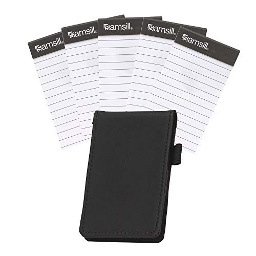 Samsill Mini Pocket Notepad Holder and Memo Pad 5 Pack Bundle, Durable Cover, Includes Five 2 7/16 x 4 1/4" Sized Writing Pads with 40 Lined Sheets, Refillable, Black