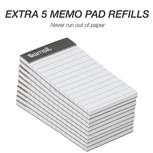 Samsill Mini Pocket Notepad Holder and Memo Pad 5 Pack Bundle, Durable Cover, Includes Five 2 7/16 x 4 1/4" Sized Writing Pads with 40 Lined Sheets, Refillable, Black