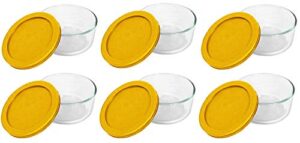 pyrex storage plus 2-cup round glass food storage dish, yellow cover (6 pack) made in the usa