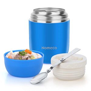 nomeca insulated lunch container hot food jar 16oz thermos for hot food stainless vacuum thermal bento lunch box soup containers wide mouth with spoon for kids adult boys school office outdoor, blue