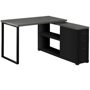 Monarch Specialties Computer L-Shaped-Left or Right Set Up-Contemporary Style Corner Desk with Open Shelves and Drawers, 48" L, Black-Grey Top