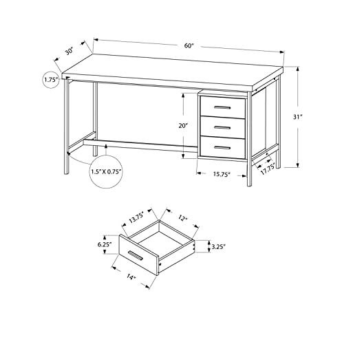 Monarch Specialties Home & Office Computer Desk with Drawers-Metal Frame, 60" L, Black-Grey Top