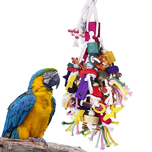 BWOGUE Large Parrot Chew Toy Bird Chewing Toy Multicolored Wooden Blocks Tearing Toys for African Grey Macaws Cockatoos Eclectus Amazon Parrot Birds