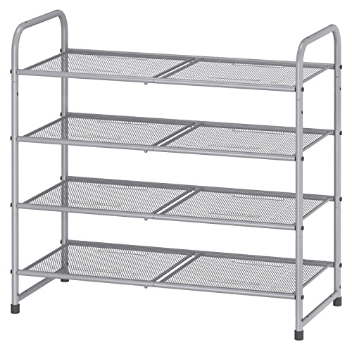 Simple Trending 4-Tier Stackable Shoe Rack, Expandable & Adjustable Shoe Shelf Storage Organizer, Metal Mesh, Silver