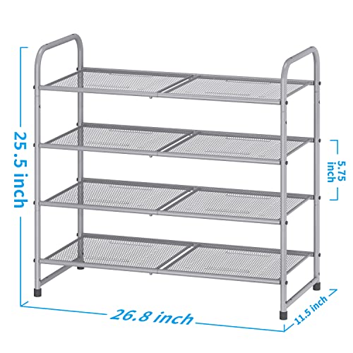 Simple Trending 4-Tier Stackable Shoe Rack, Expandable & Adjustable Shoe Shelf Storage Organizer, Metal Mesh, Silver