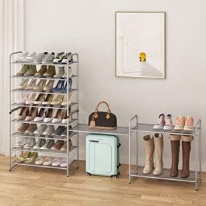 Simple Trending 4-Tier Stackable Shoe Rack, Expandable & Adjustable Shoe Shelf Storage Organizer, Metal Mesh, Silver