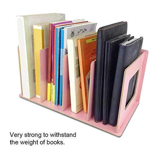 Fdit Wooden Desktop Bookshelf Rack Storage Shelf Bookcase for Home School Office Organizer(Light Pink)