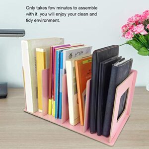 Fdit Wooden Desktop Bookshelf Rack Storage Shelf Bookcase for Home School Office Organizer(Light Pink)