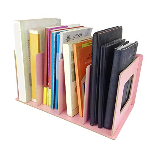 Fdit Wooden Desktop Bookshelf Rack Storage Shelf Bookcase for Home School Office Organizer(Light Pink)