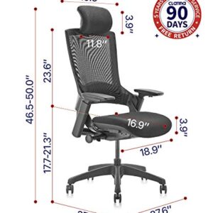 CLATINA Ergonomic High Swivel Executive Chair with Adjustable Height Head 3D Arm Rest Lumbar Support and Upholstered Back for Home Office Black Mesh/High Back