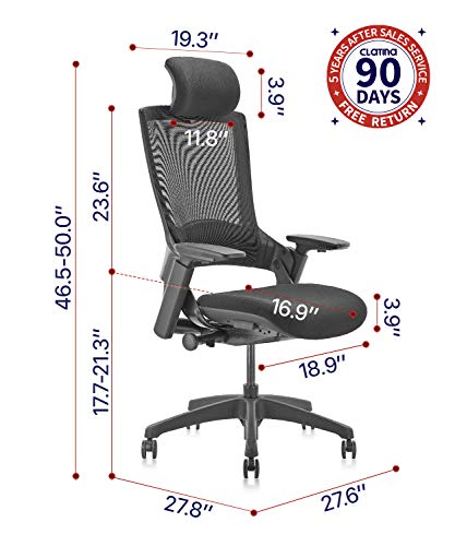 CLATINA Ergonomic High Swivel Executive Chair with Adjustable Height Head 3D Arm Rest Lumbar Support and Upholstered Back for Home Office Black Mesh/High Back