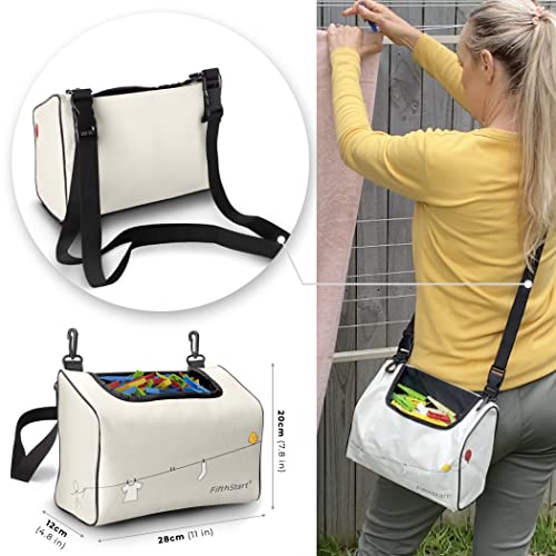 Wearable Clothespin Bag with Shoulder & Waist Strap. Double Secure Clips & Clever Quick Dry Mesh Clothes Pins Bag Holder. Clothes Pin Bag That Holds Up To 300 Medium Clothespins (Beige, Open Top)