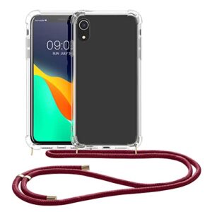 kwmobile Crossbody Case Compatible with Apple iPhone XR Case - Clear TPU Phone Cover w/Lanyard Cord Strap - Dark Red/Transparent