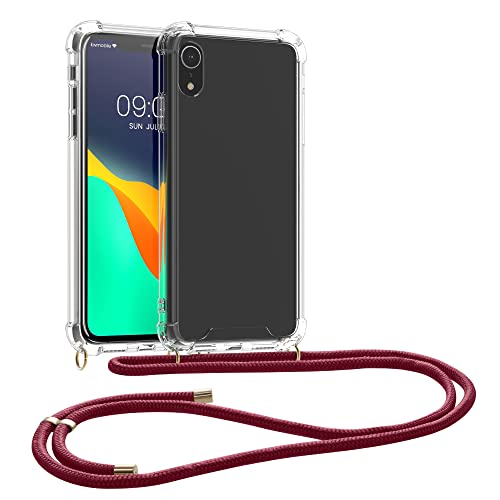 kwmobile Crossbody Case Compatible with Apple iPhone XR Case - Clear TPU Phone Cover w/Lanyard Cord Strap - Dark Red/Transparent