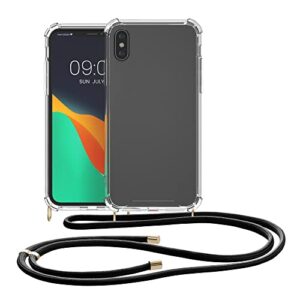 kwmobile Crossbody Case Compatible with Apple iPhone Xs Case - Clear TPU Phone Cover w/Lanyard Cord Strap - Black/Transparent