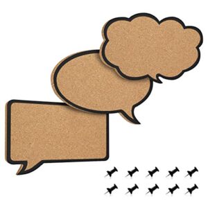 navaris cork bulletin board set - 3x pieces cork boards in cute decorative speech and thought bubble shapes with push pins for kitchen, home, office