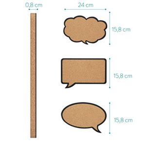 Navaris Cork Bulletin Board Set - 3X Pieces Cork Boards in Cute Decorative Speech and Thought Bubble Shapes with Push Pins for Kitchen, Home, Office