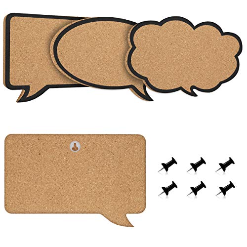 Navaris Cork Bulletin Board Set - 3X Pieces Cork Boards in Cute Decorative Speech and Thought Bubble Shapes with Push Pins for Kitchen, Home, Office