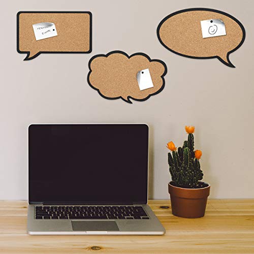 Navaris Cork Bulletin Board Set - 3X Pieces Cork Boards in Cute Decorative Speech and Thought Bubble Shapes with Push Pins for Kitchen, Home, Office