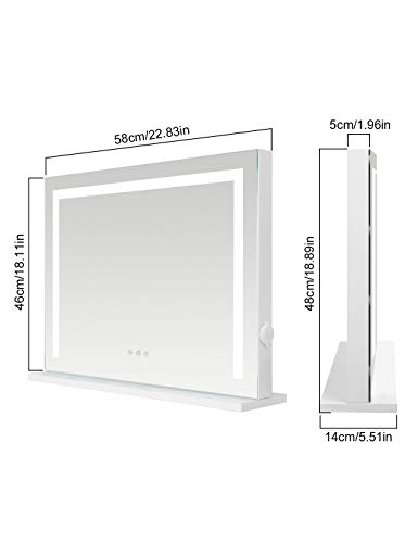 iCREAT Vanity Mirror with Lights, Hollywood Makeup Mirror with LED Light Strip Dimmable 3 Color Lighting Modes,Wall-Mounted and Tabletop Mirror with USB Charging,Port Touch Control,18×22.8Inch,White