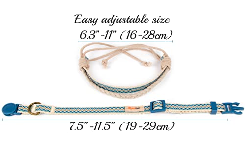 Pettsie Cat Collar Breakaway Safety and Friendship Bracelet for You, Durable 100% Cotton for Extra Safety, Comfortable and Soft, D-Ring for Accessories, Gift Box Included (7.5"-11.5" Neck, Blue)