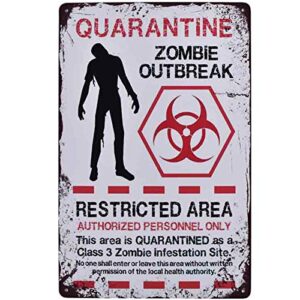 flytime warning restricted area quarantine zombie outbreak vintage tin signs retro metal plate wall decor funny coffee bar signs 8x12inch