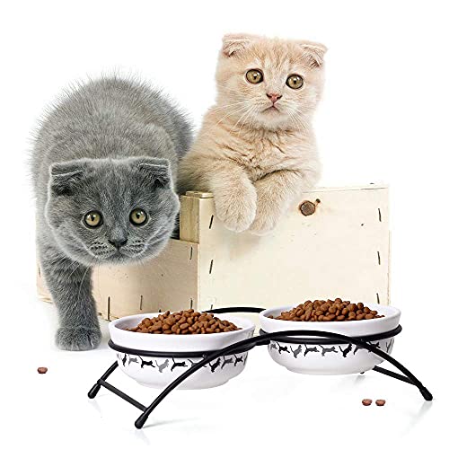 Y YHY Cat Bowls Elevated, Cat Food Dish Raised, Tall Cat Bowls for Food and Water, Ceramic Pet Dishes for Cat or Dogs, Anti Vomiting, Whisker Fatigue, Dishwasher Safe, 12 Ounces