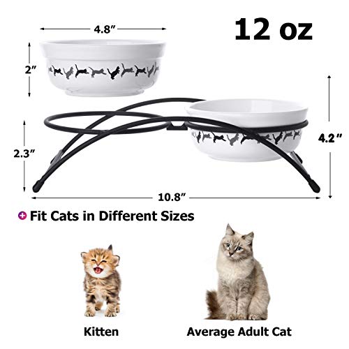 Y YHY Cat Bowls Elevated, Cat Food Dish Raised, Tall Cat Bowls for Food and Water, Ceramic Pet Dishes for Cat or Dogs, Anti Vomiting, Whisker Fatigue, Dishwasher Safe, 12 Ounces