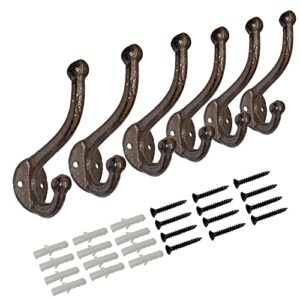 ymaiss rustic brown cast iron hooks,antique old shabby chic cast iron hooks, wall mounted hooks (set of 6) vintage inspired coats, bags, hats, towels,matching screws included