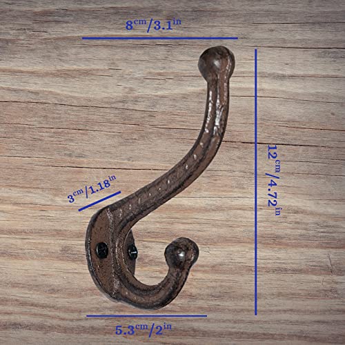 YMAISS Rustic Brown Cast Iron Hooks,Antique Old Shabby Chic Cast Iron Hooks, Wall Mounted Hooks (Set of 6) Vintage Inspired Coats, Bags, Hats, Towels,Matching Screws Included