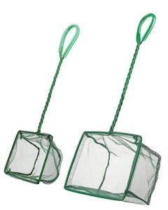 pawfly 4 & 6 inch aquarium fish net set with braided metal handle square green net with soft fine mesh sludge food residue wastes skimming cleaning net for fish tanks small koi ponds and pools