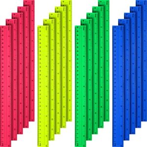 20 pack plastic ruler 12 inch straight ruler with inches and metric bulk rulers for school classroom, home, or office (colorful)