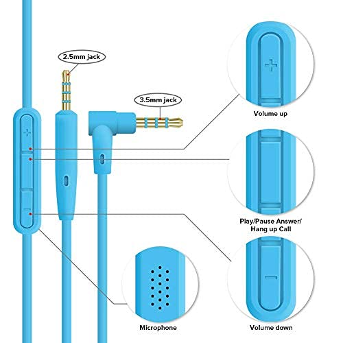 Learsoon Replacement QC25 Audio Cable with Inline Mic Remote Volume Control Compatible with Bose QuietComfort25 QC25 SoundTrue Headphones for iOS Android System (Blue)