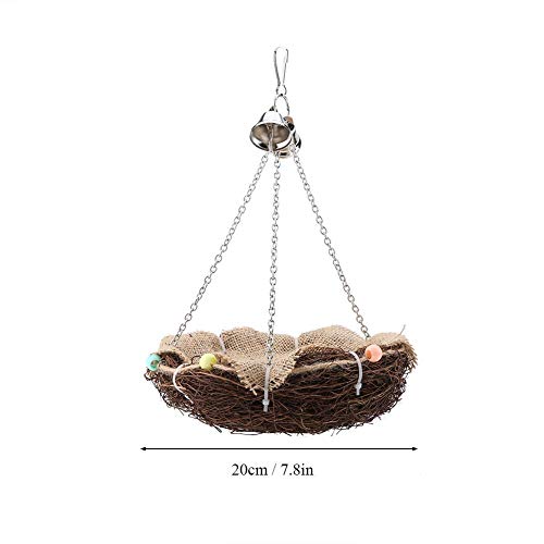 Rattan Birds Nest Toys, Parrot Hanging Swing Nest with Bells Bird Cage Accessories for Cockatoo Macaw Amazon African Grey Budgie Parakeet Cockatiel Lovebird Finch