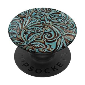 Western Mothers Day Gift - Turquoise Tooled Print PopSockets PopGrip: Swappable Grip for Phones & Tablets PopSockets Standard PopGrip