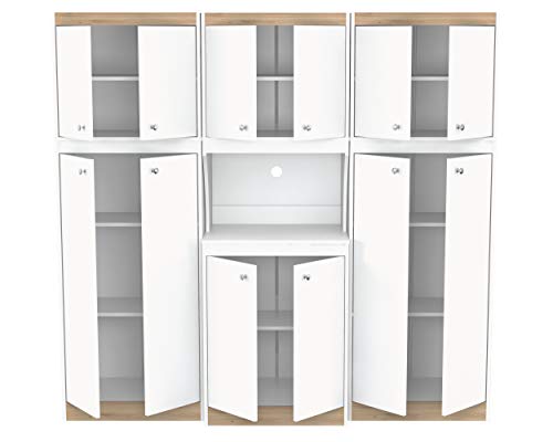Inval Galley 3-Piece Kitchen Storage System, White and Vienes Oak
