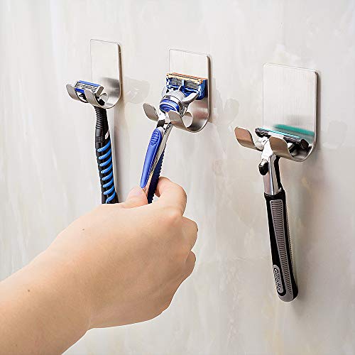 Fotosnow Razor Holder for Shower, Shaver Holder Hanger Wall Adhesive Shower Hooks Stand Stainless Steel Utility Hook Bathroom Kitchen Organizer-4 Packs