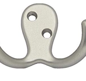 QCAA Double Robe Hook, 2-3/4", Zinc Die Cast, Matte Nickel, 6 Pack