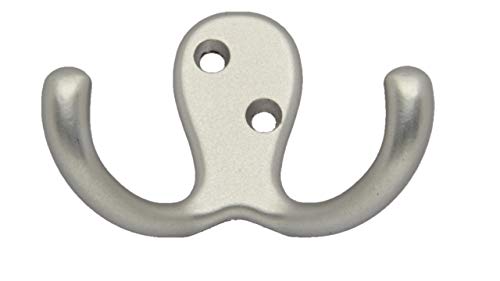 QCAA Double Robe Hook, 2-3/4", Zinc Die Cast, Matte Nickel, 6 Pack