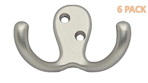 QCAA Double Robe Hook, 2-3/4", Zinc Die Cast, Matte Nickel, 6 Pack