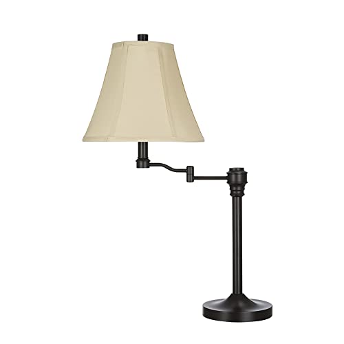 Catalina Lighting Transitional 2-Way Metal Adjustable Swing Arm Desk Table Lamp with Linen Shade, 28", Bronze